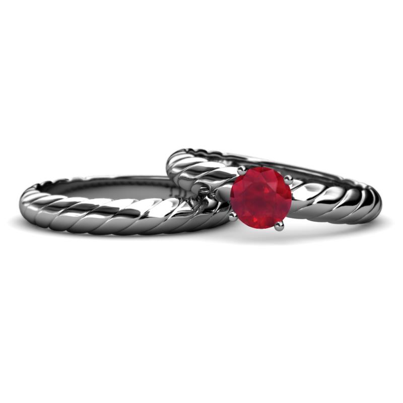 Eudora Classic Ruby Solitaire Bridal Set Ring 