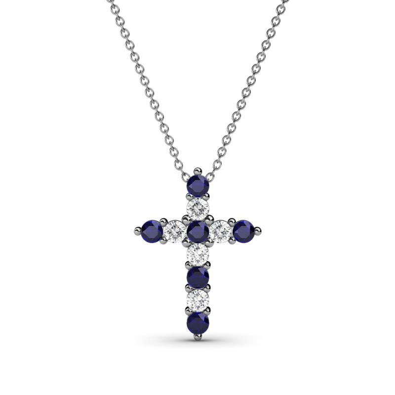 Abella Petite Blue Sapphire and Diamond Cross Pendant 