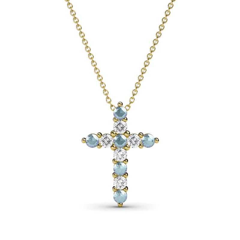 Abella Petite Aquamarine and Diamond Cross Pendant 
