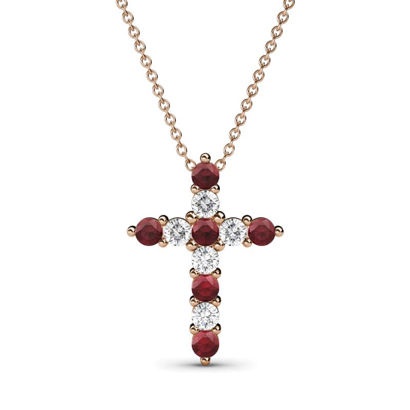 Abella Red Garnet and Diamond Cross Pendant 
