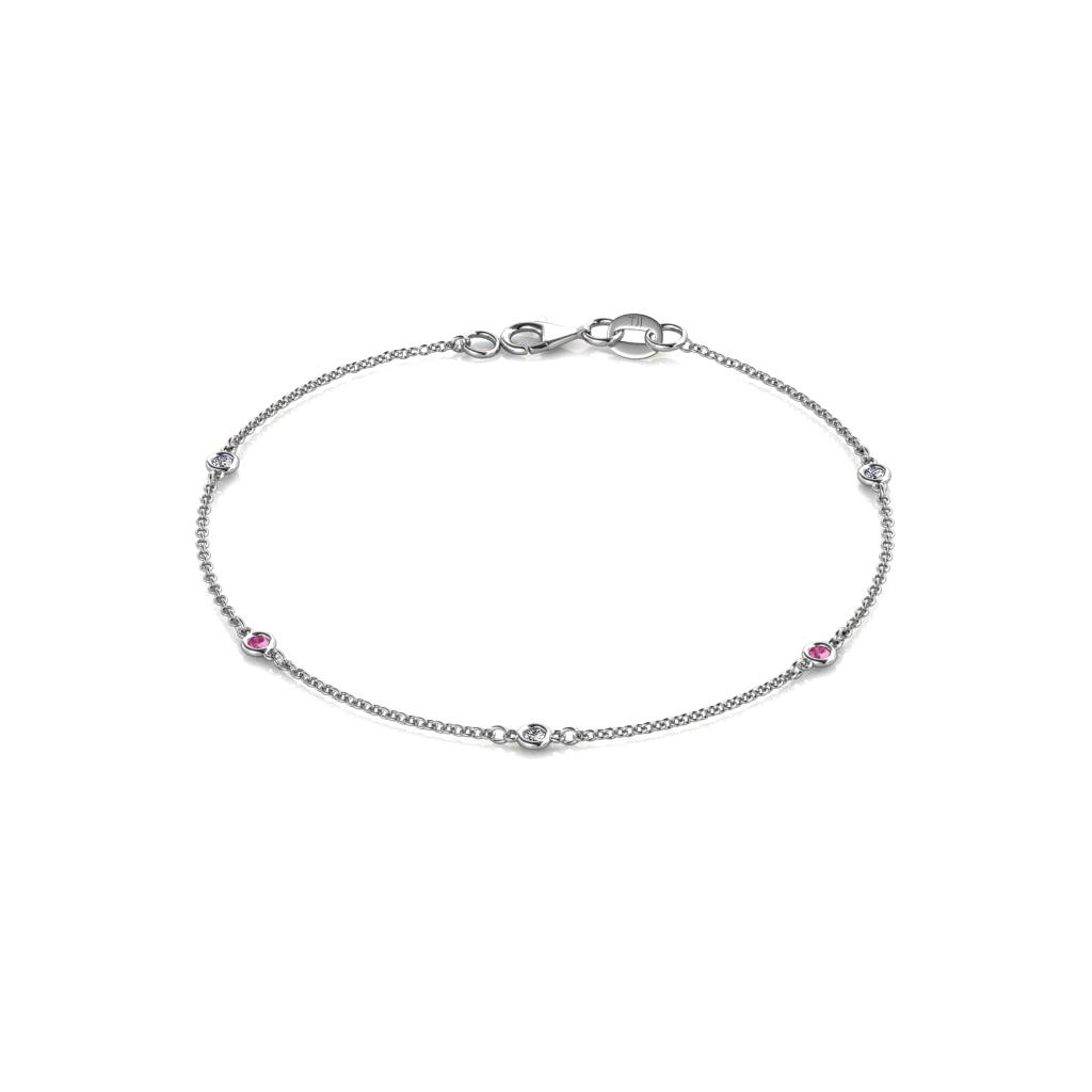 Aizza (5 Stn/2mm) Pink Sapphire and Diamond Station Bracelet 