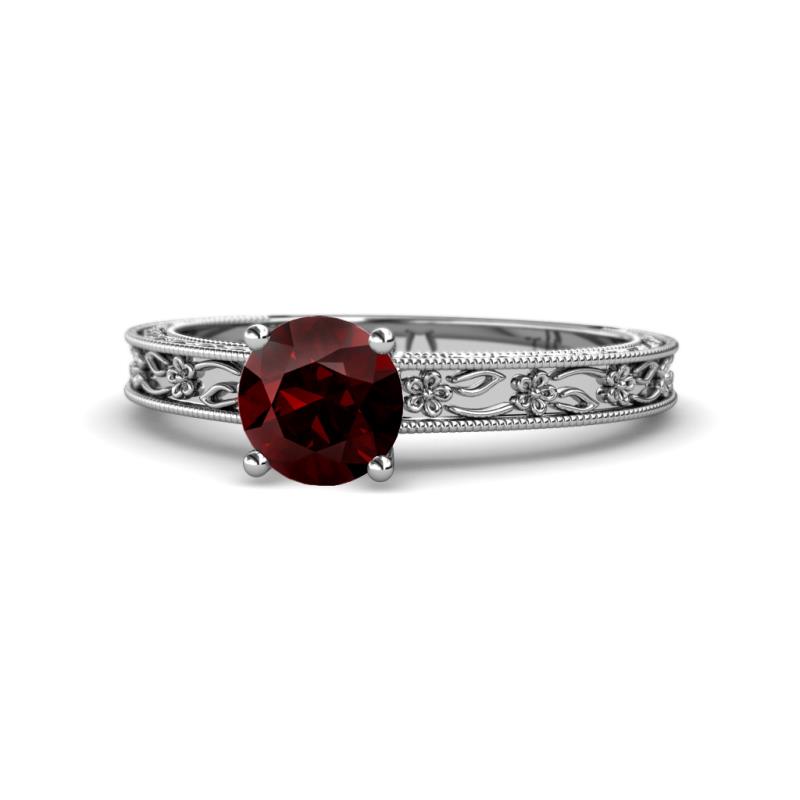 Florie Classic 6.50 mm Round Red Garnet Solitaire Engagement Ring 