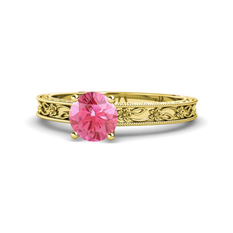 Florie Classic 6.50 mm Round Pink Tourmaline Solitaire Engagement Ring 