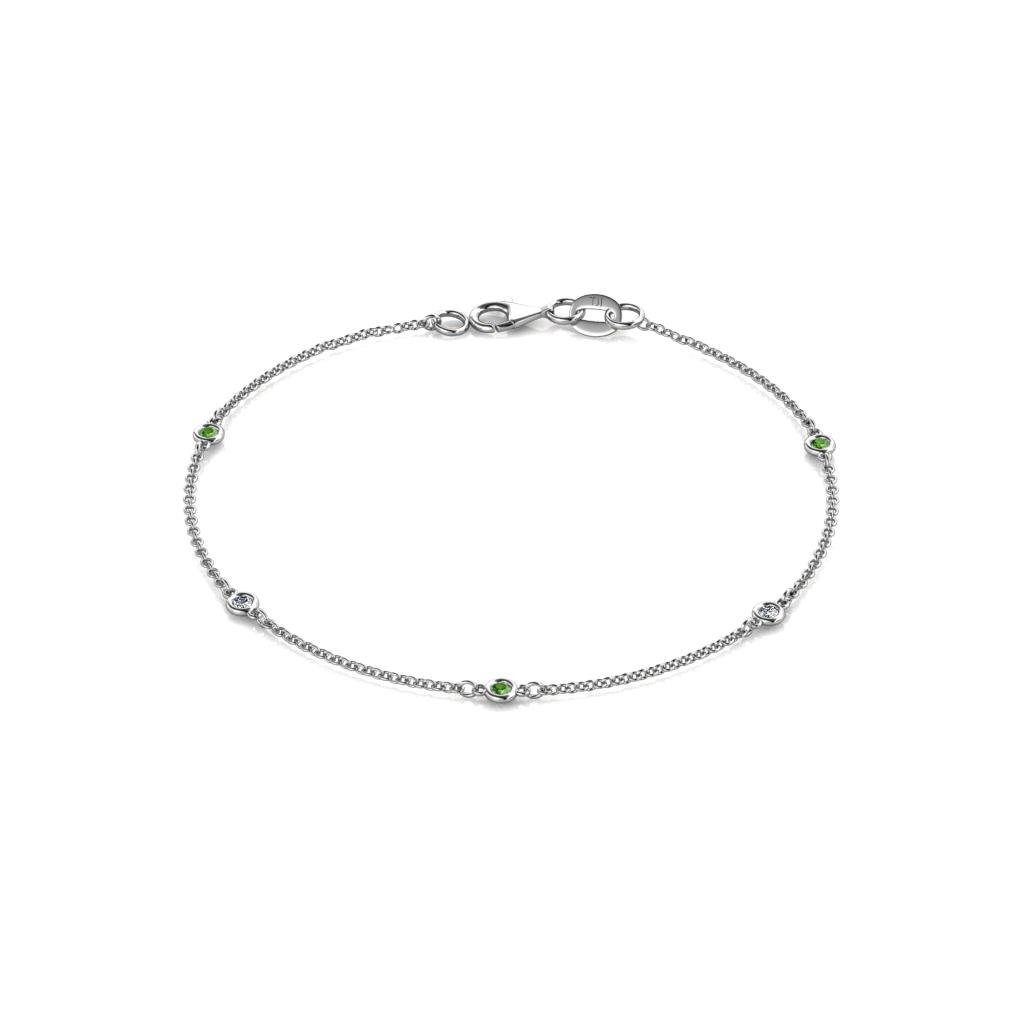 Aizza (5 Stn/2mm) Green Garnet and Diamond Station Bracelet 