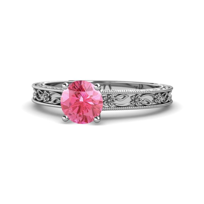 Florie Classic 6.50 mm Round Pink Tourmaline Solitaire Engagement Ring 