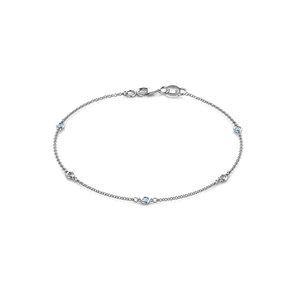 Aizza (5 Stn/2mm) Aquamarine and Diamond Station Bracelet 