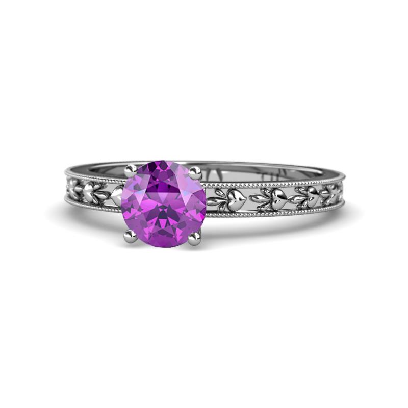 Niah Classic 6.50 mm Round Amethyst Solitaire Engagement Ring 