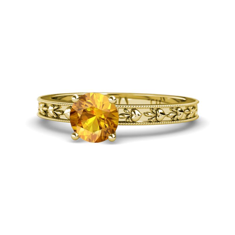 Niah Classic 6.50 mm Round Citrine Solitaire Engagement Ring 
