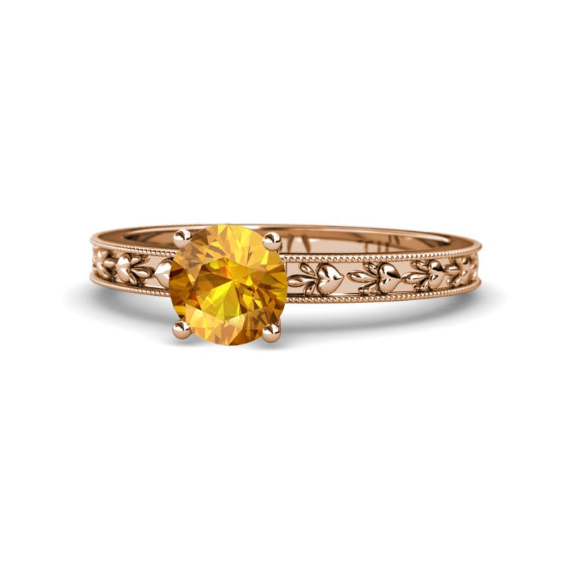 Niah Classic 6.50 mm Round Citrine Solitaire Engagement Ring 