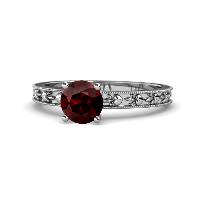 Niah Classic 6.50 mm Round Red Garnet Solitaire Engagement Ring 