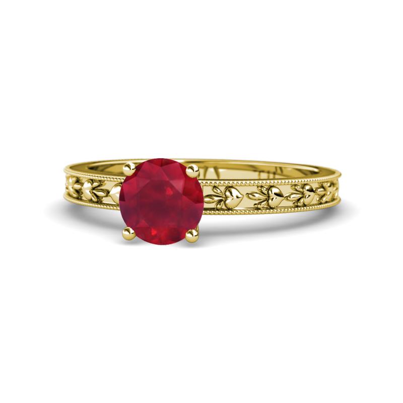 Niah Classic 6.00 mm Round Ruby Solitaire Engagement Ring 