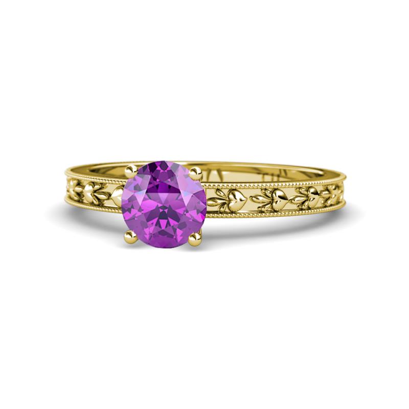 Niah Classic 6.50 mm Round Amethyst Solitaire Engagement Ring 