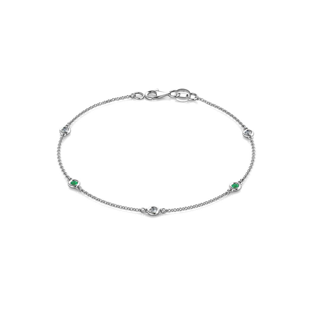 Aizza (5 Stn/2.4mm) Emerald and Diamond Station Bracelet 