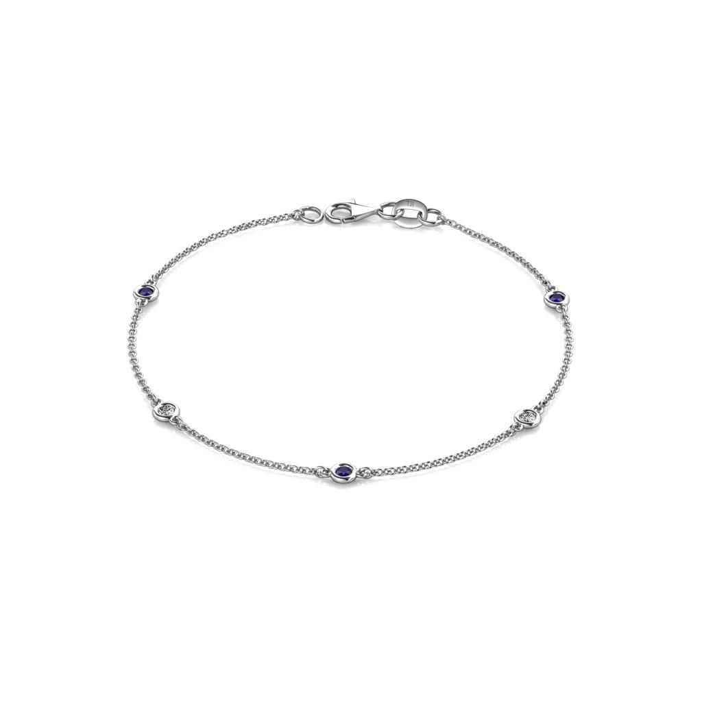 Aizza (5 Stn/2.4mm) Blue Sapphire and Diamond Station Bracelet 