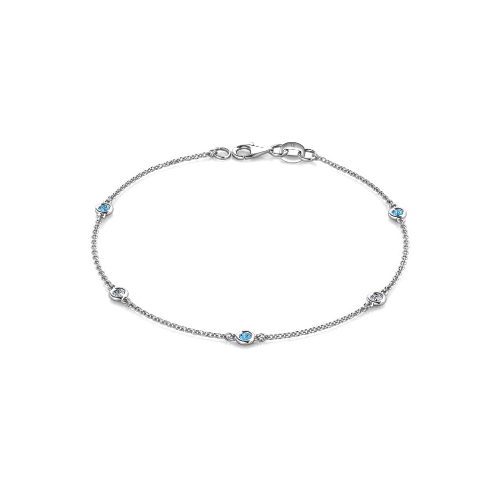 Aizza (5 Stn/2.4mm) Blue Topaz and Diamond Station Bracelet 