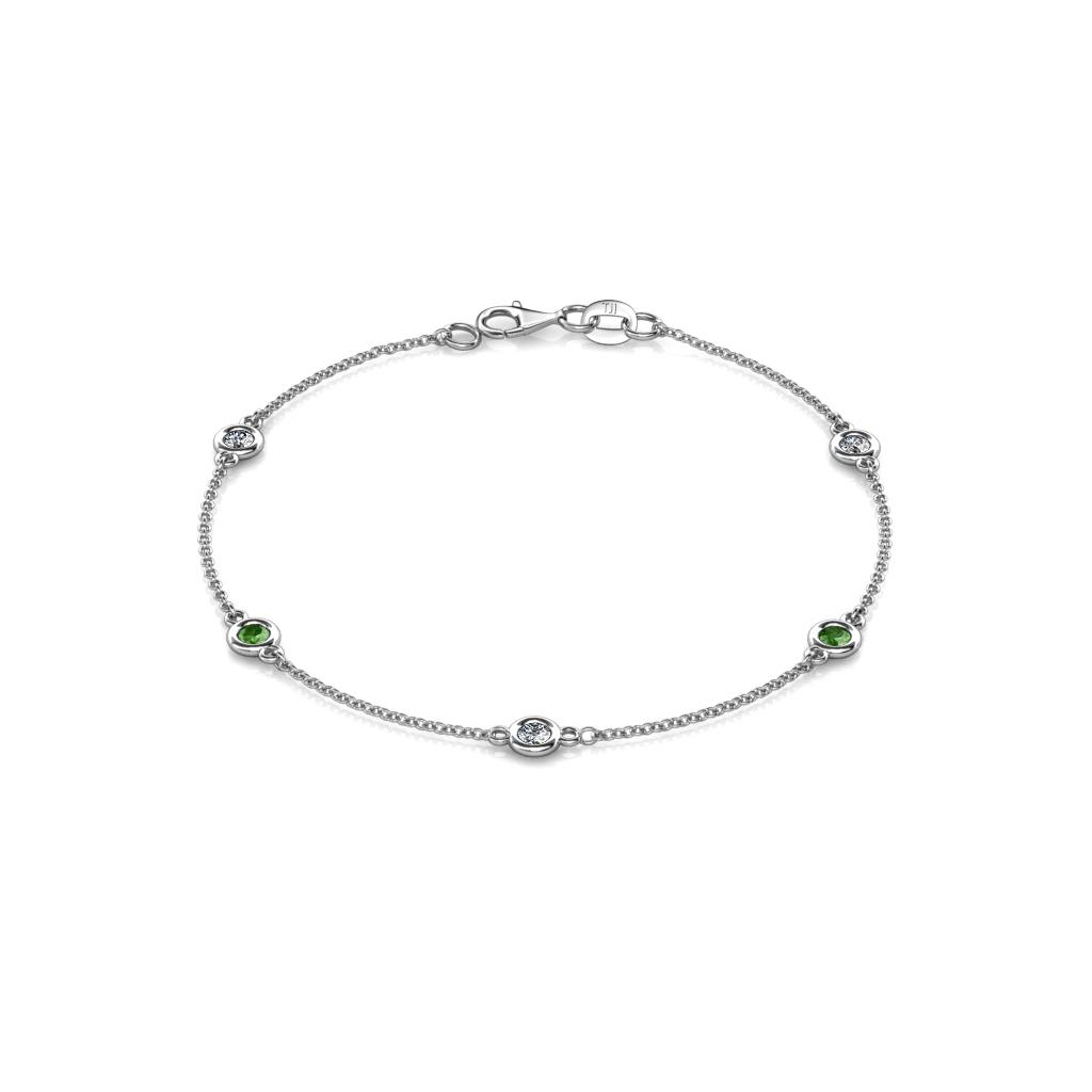 Aizza (5 Stn/3mm) Petite Green Garnet and Diamond Station Bracelet 