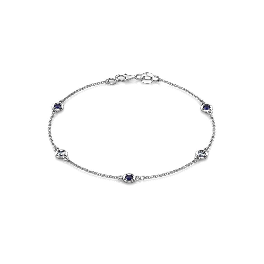 Aizza (5 Stn/3mm) Petite Blue Sapphire and Diamond Station Bracelet 