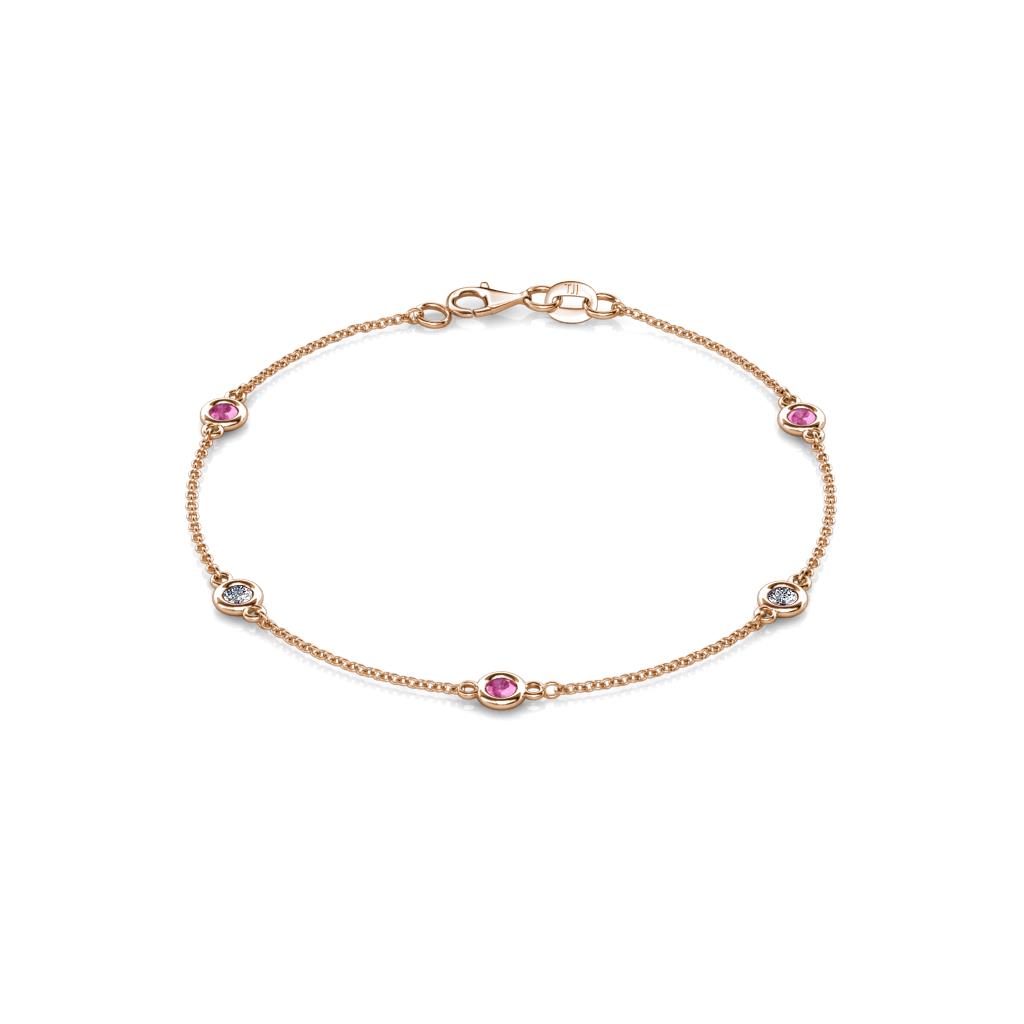 Aizza (5 Stn/3mm) Petite Pink Sapphire and Diamond Station Bracelet 