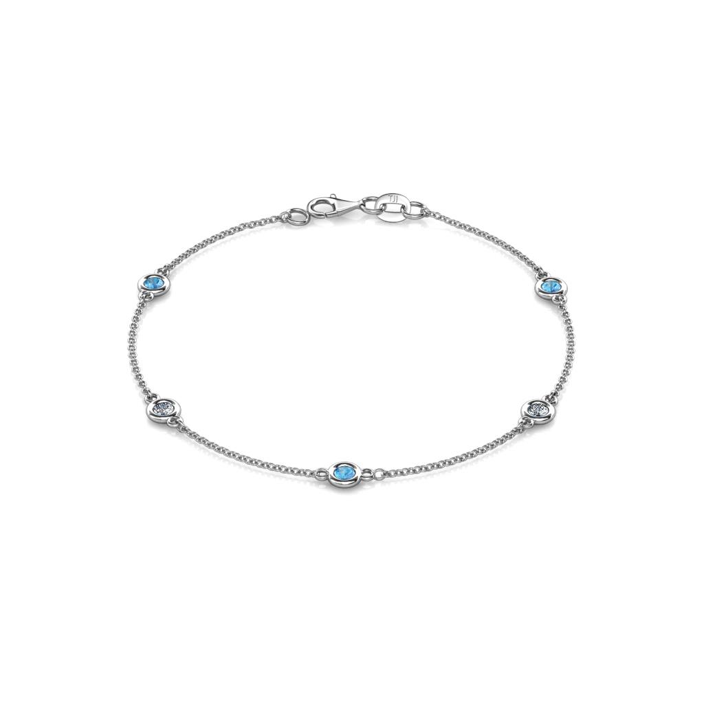 Aizza (5 Stn/3mm) Petite Blue Topaz and Diamond Station Bracelet 