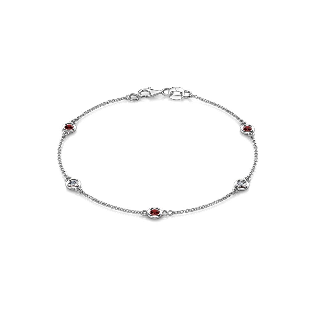 Aizza (5 Stn/3mm) Petite Red Garnet and Diamond Station Bracelet 