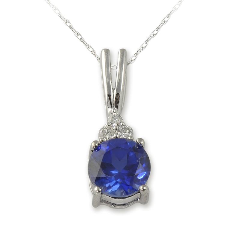 Diamond and Lab Created Blue Sapphire Pendant 