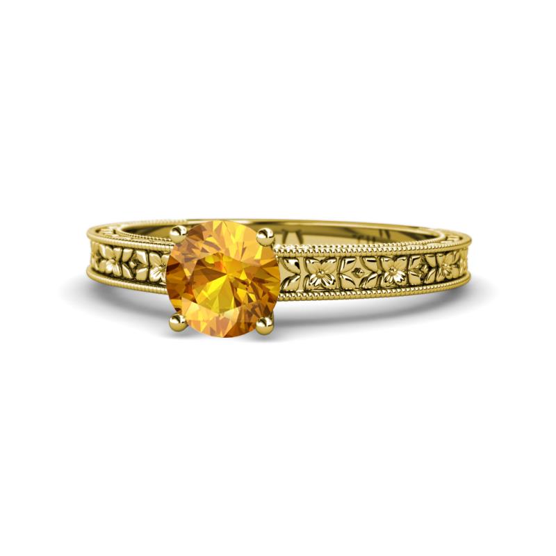 Florian Classic 6.50 mm Round Citrine Solitaire Engagement Ring 