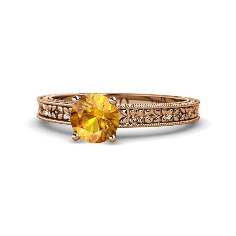 Florian Classic 6.50 mm Round Citrine Solitaire Engagement Ring 
