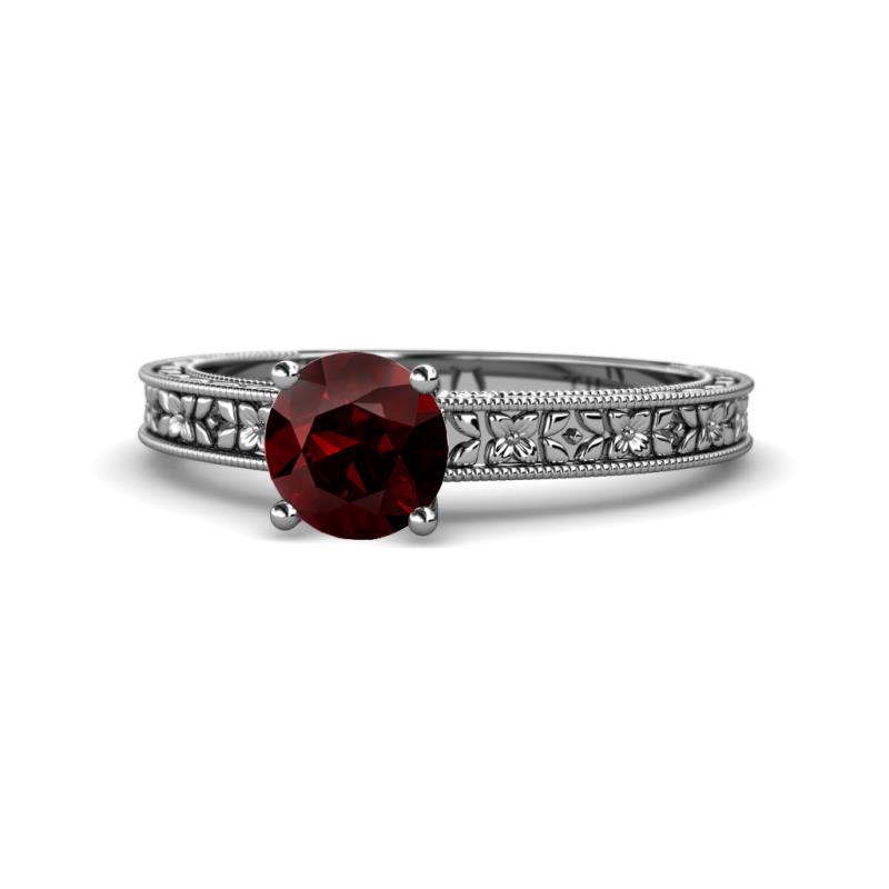 Florian Classic 6.50 mm Round Red Garnet Solitaire Engagement Ring 