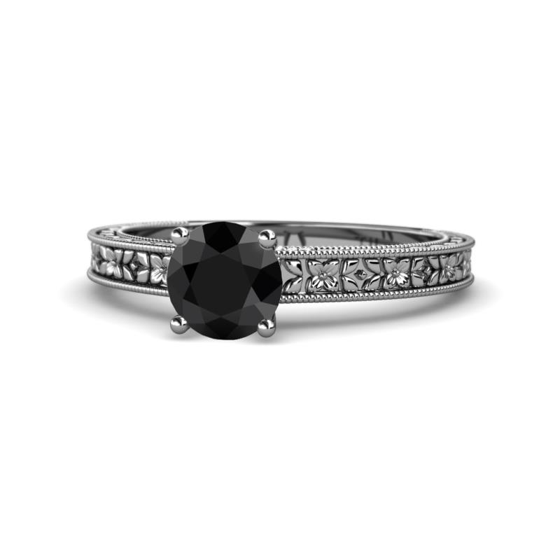 Florian Classic 6.00 mm Round Black Diamond Solitaire Engagement Ring 