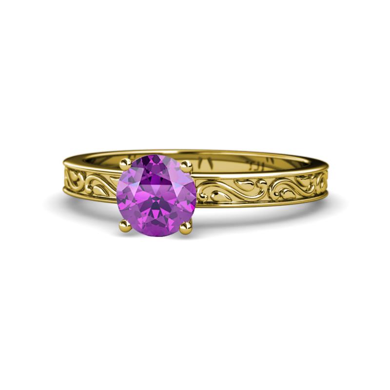 Cael Classic 6.50 mm Round Amethyst Solitaire Engagement Ring 