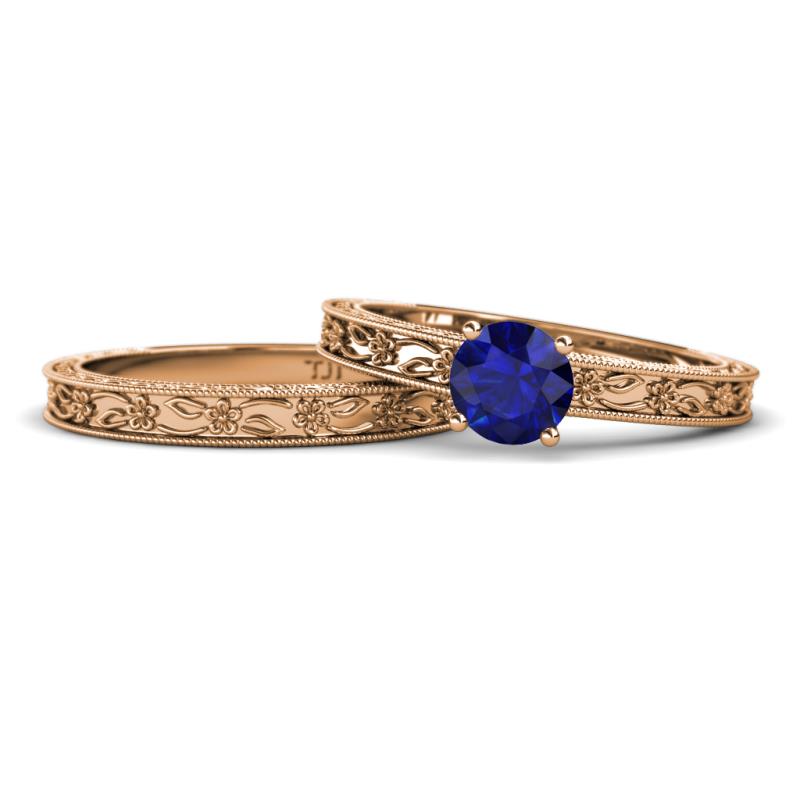 Florie Classic Blue Sapphire Solitaire Bridal Set Ring 