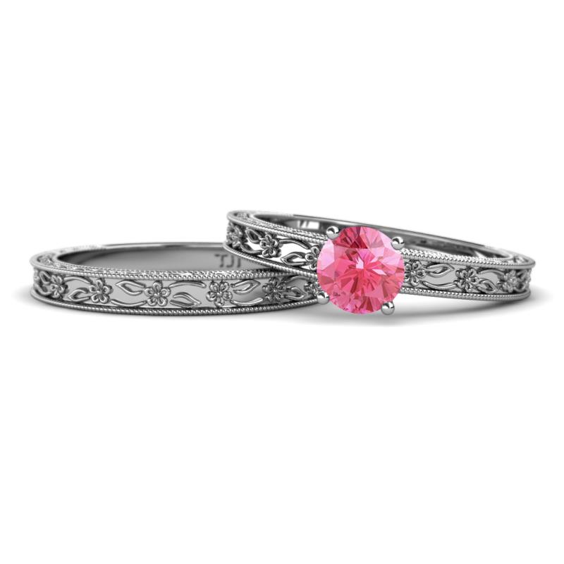 Florie Classic Pink Tourmaline Solitaire Bridal Set Ring 