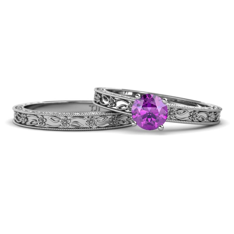 Florie Classic Amethyst Solitaire Bridal Set Ring 