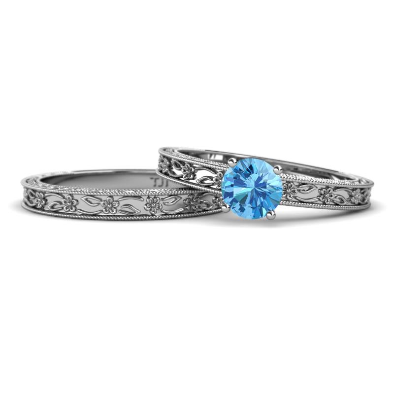 Florie Classic Blue Topaz Solitaire Bridal Set Ring 