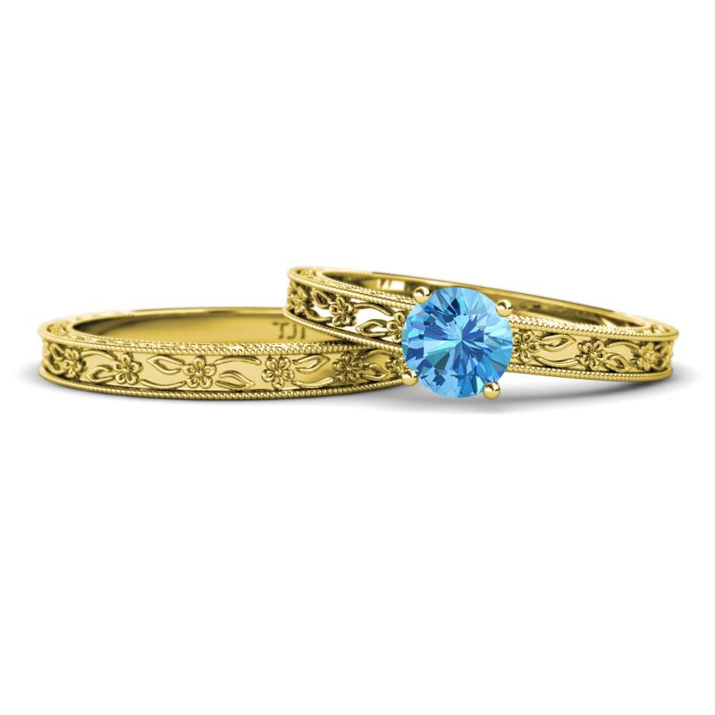 Florie Classic Blue Topaz Solitaire Bridal Set Ring 