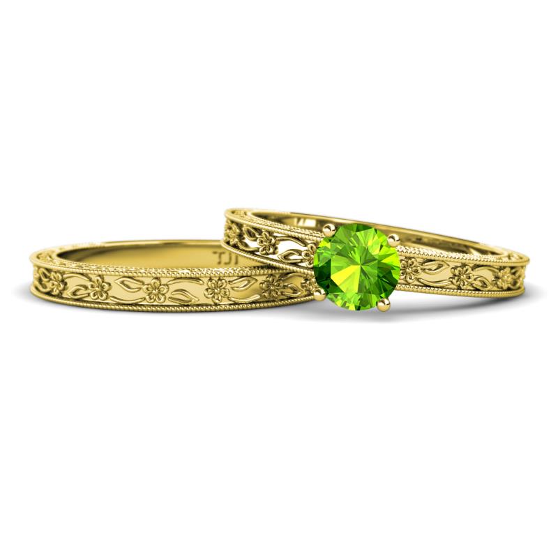Florie Classic Peridot Solitaire Bridal Set Ring 