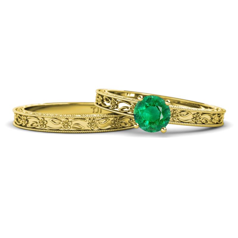 Florie Classic Emerald Solitaire Bridal Set Ring 