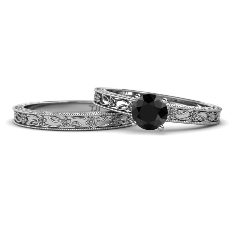 Florie Classic Black Diamond Solitaire Bridal Set Ring 