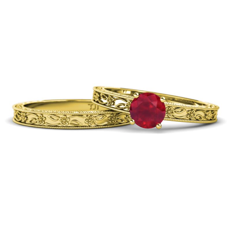 Florie Classic Ruby Solitaire Bridal Set Ring 