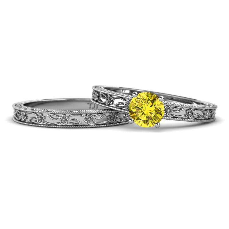 Florie Classic Yellow Diamond Solitaire Bridal Set Ring 
