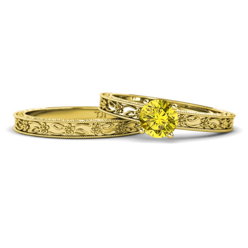 Florie Classic Yellow Diamond Solitaire Bridal Set Ring 