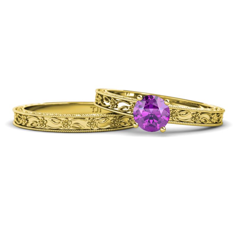 Florie Classic Amethyst Solitaire Bridal Set Ring 