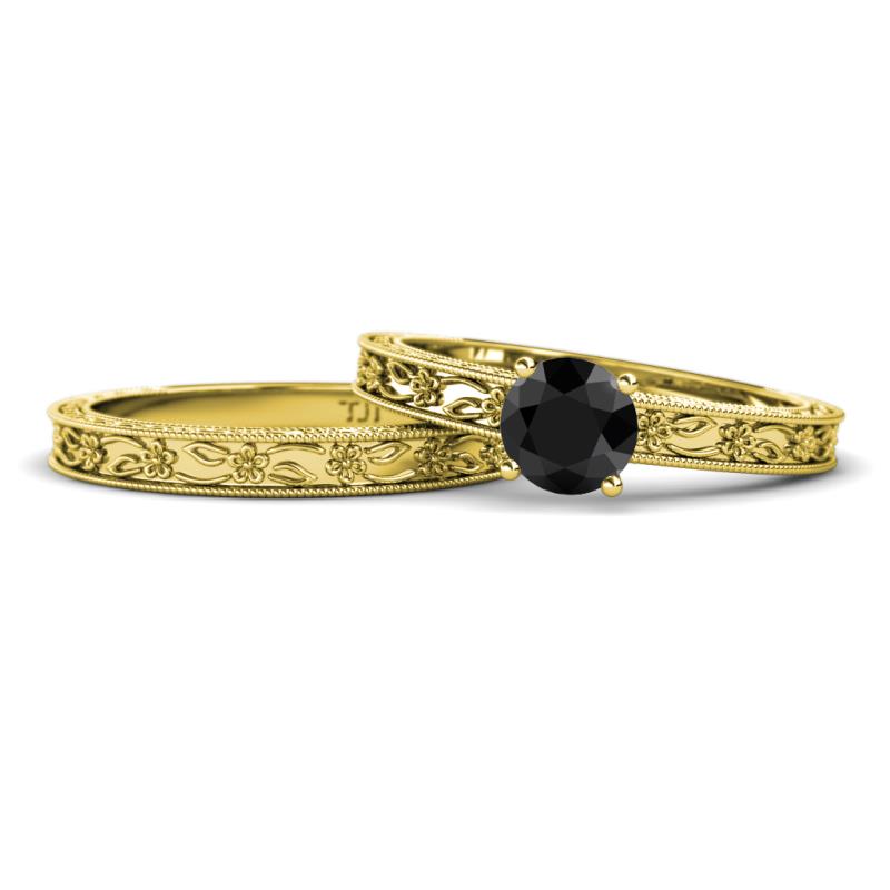 Florie Classic Black Diamond Solitaire Bridal Set Ring 