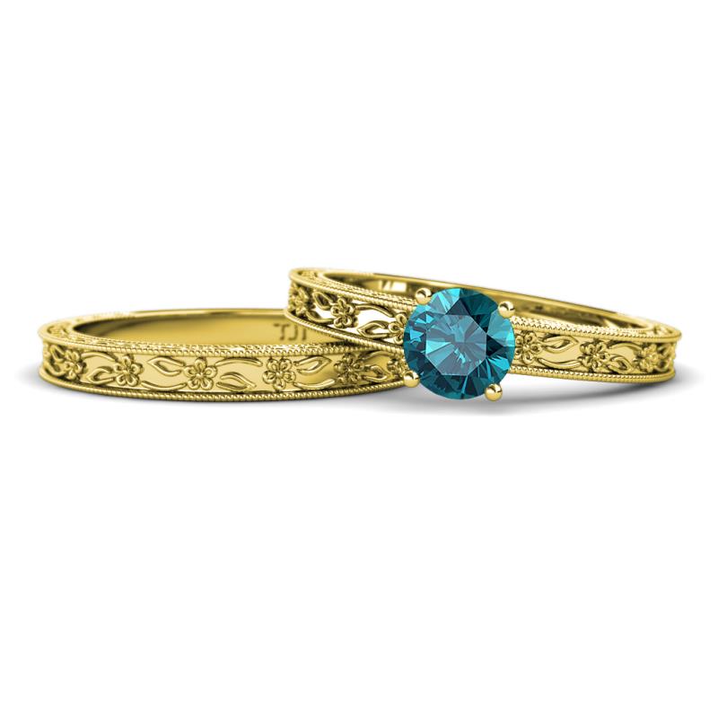 Florie Classic London Blue Topaz Solitaire Bridal Set Ring 
