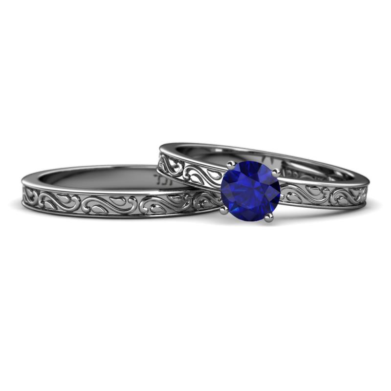 Cael Classic Blue Sapphire Solitaire Bridal Set Ring 