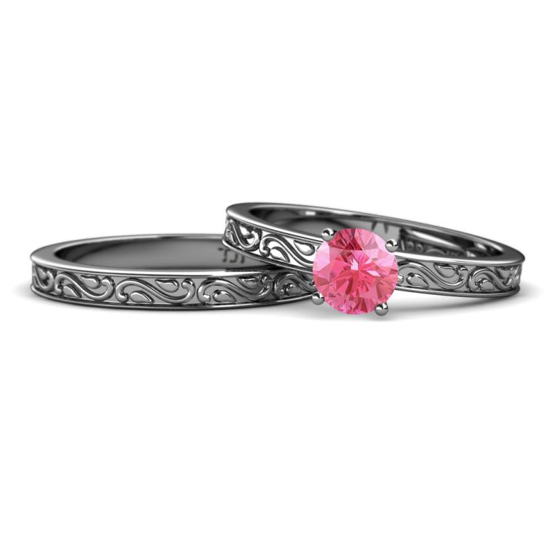 Cael Classic Pink Tourmaline Solitaire Bridal Set Ring 