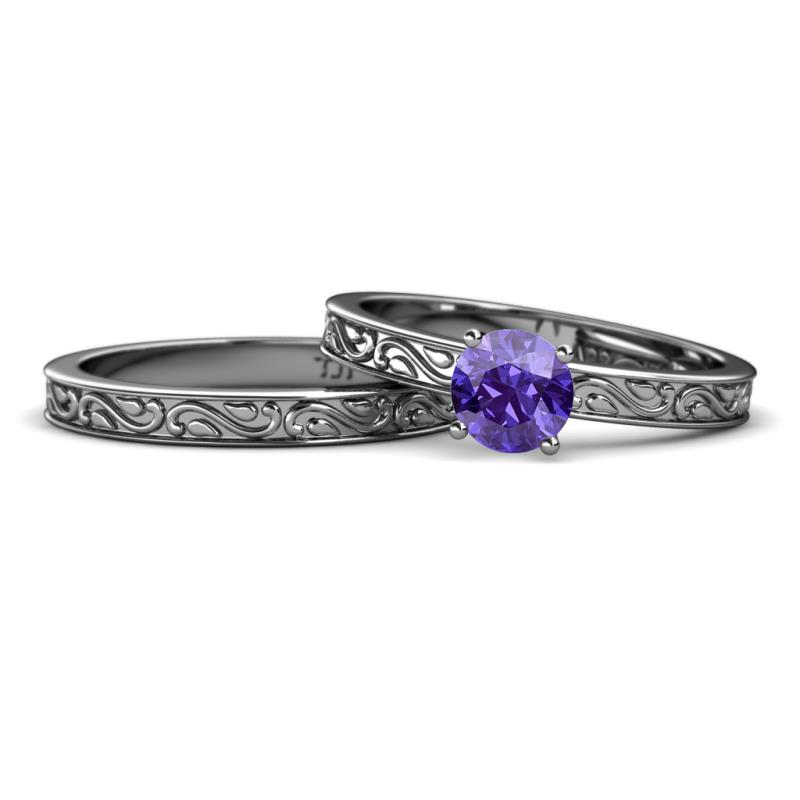 Cael Classic Iolite Solitaire Bridal Set Ring 