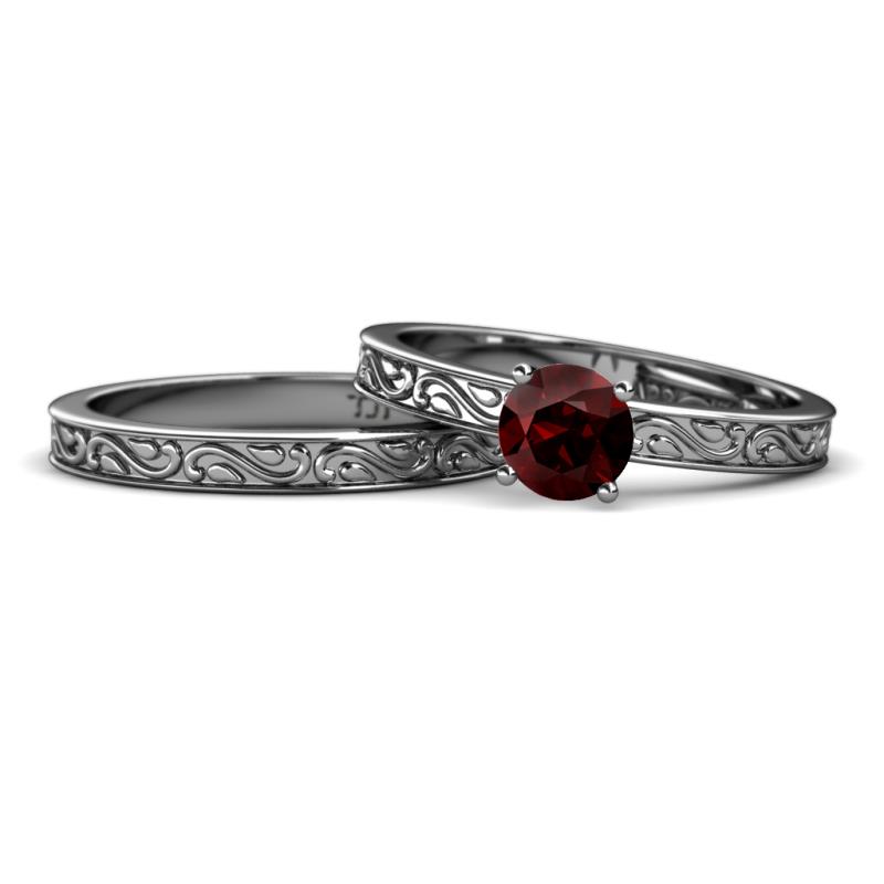 Cael Classic Red Garnet Solitaire Bridal Set Ring 
