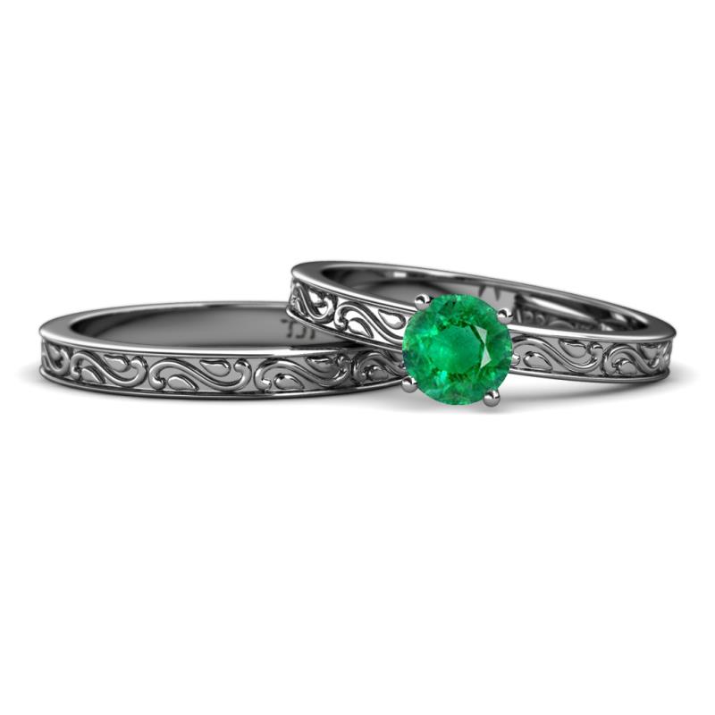 Cael Classic Emerald Solitaire Bridal Set Ring 