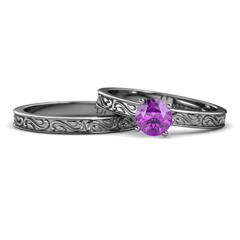 Cael 0.87 ct Classic Amethyst Solitaire Bridal Set Ring 